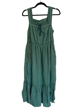 Old Navy Womens Size M Teal Boho Midi Dress Sleeveless Tassel Tie Elastic Waist